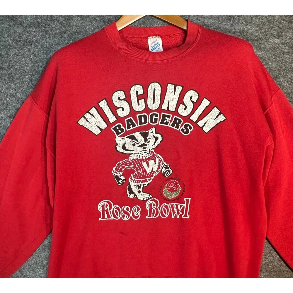 Vintage Wisconsin Badgers Rose‎ Bowl Crewneck Sweatshirt XL Red 90s Football